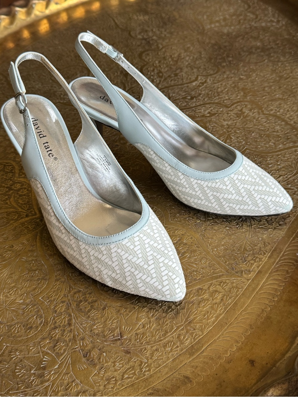 David Tate Bella Pointed Toe Slingback Pump (Women) Sky Woven 7.5WW